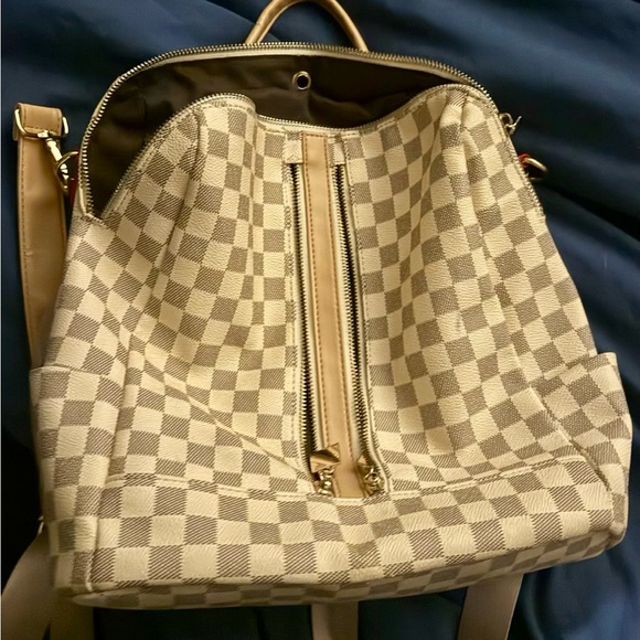Checkered Beige Backpack - Picture 1 of 3